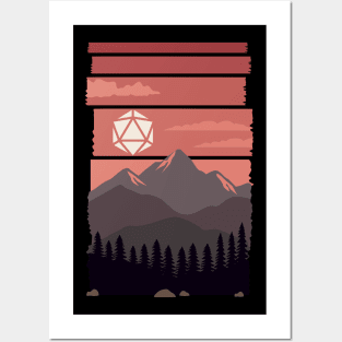 Sunset Over Mountains Polyhedral Dice Sun Tabletop RPG Landscape Posters and Art
